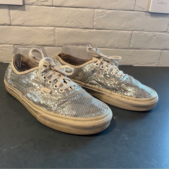 Vans sz 9 silver sequin sneakers lace-up sparkly - Picture 7 of 16